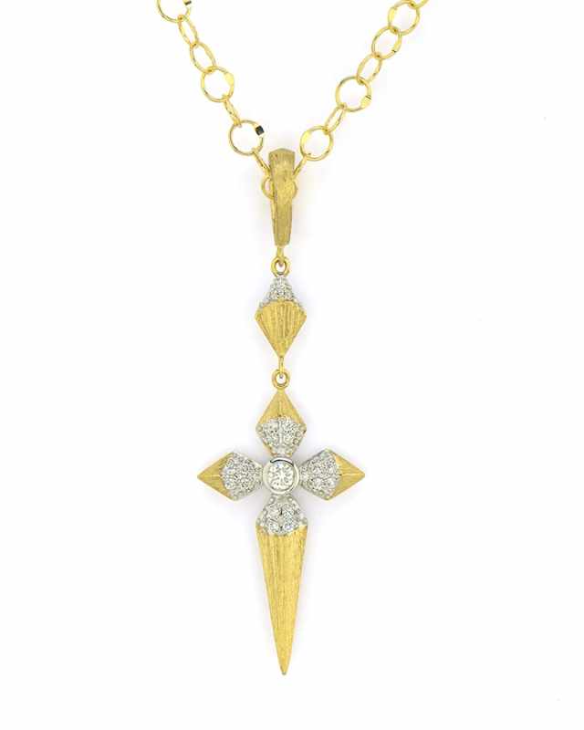 Lisse 18k Medium Pave Pyramid Cross Pendant